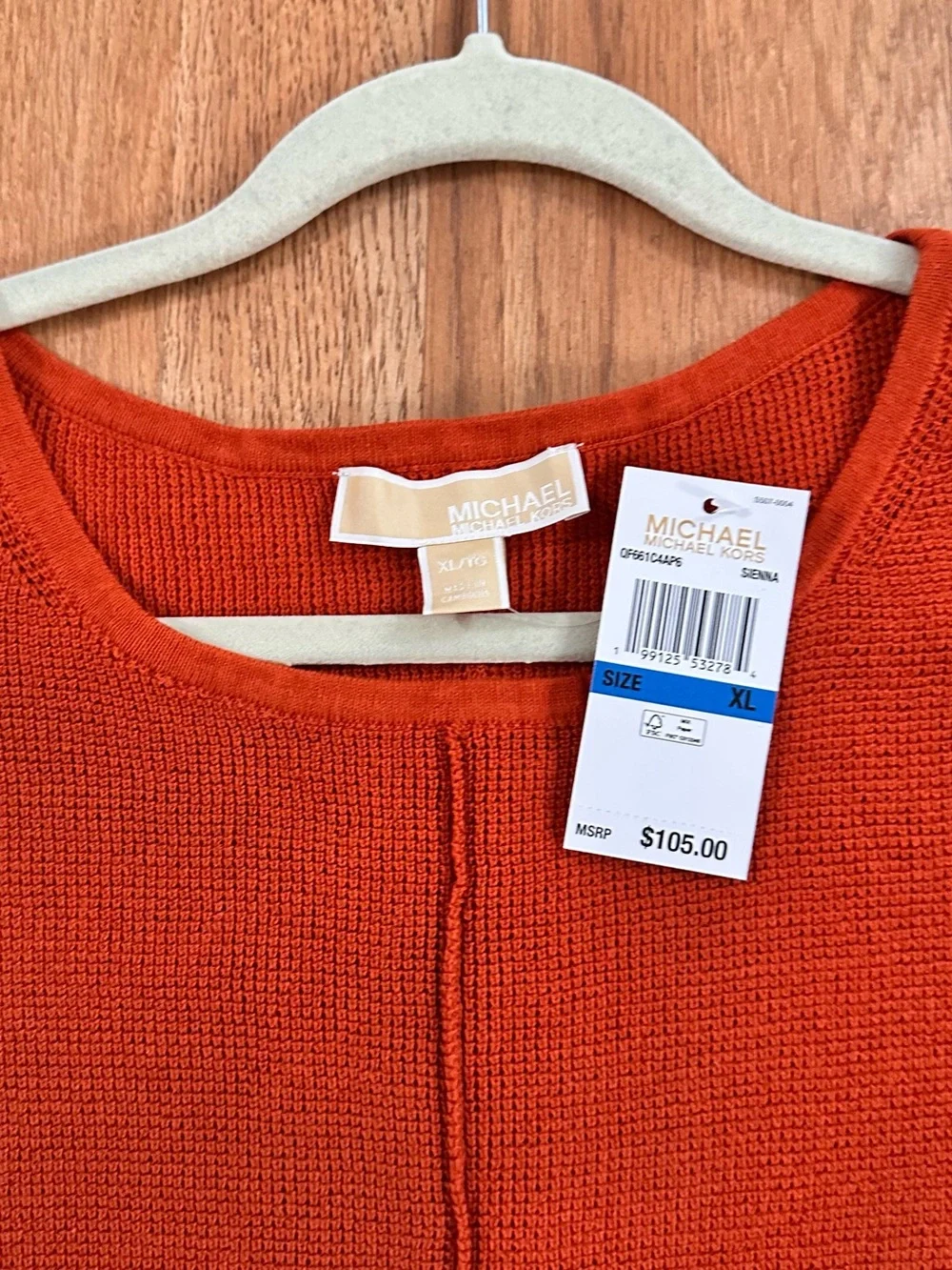 Michael Kors Short-Sleeve Knit Top in Rust Orange